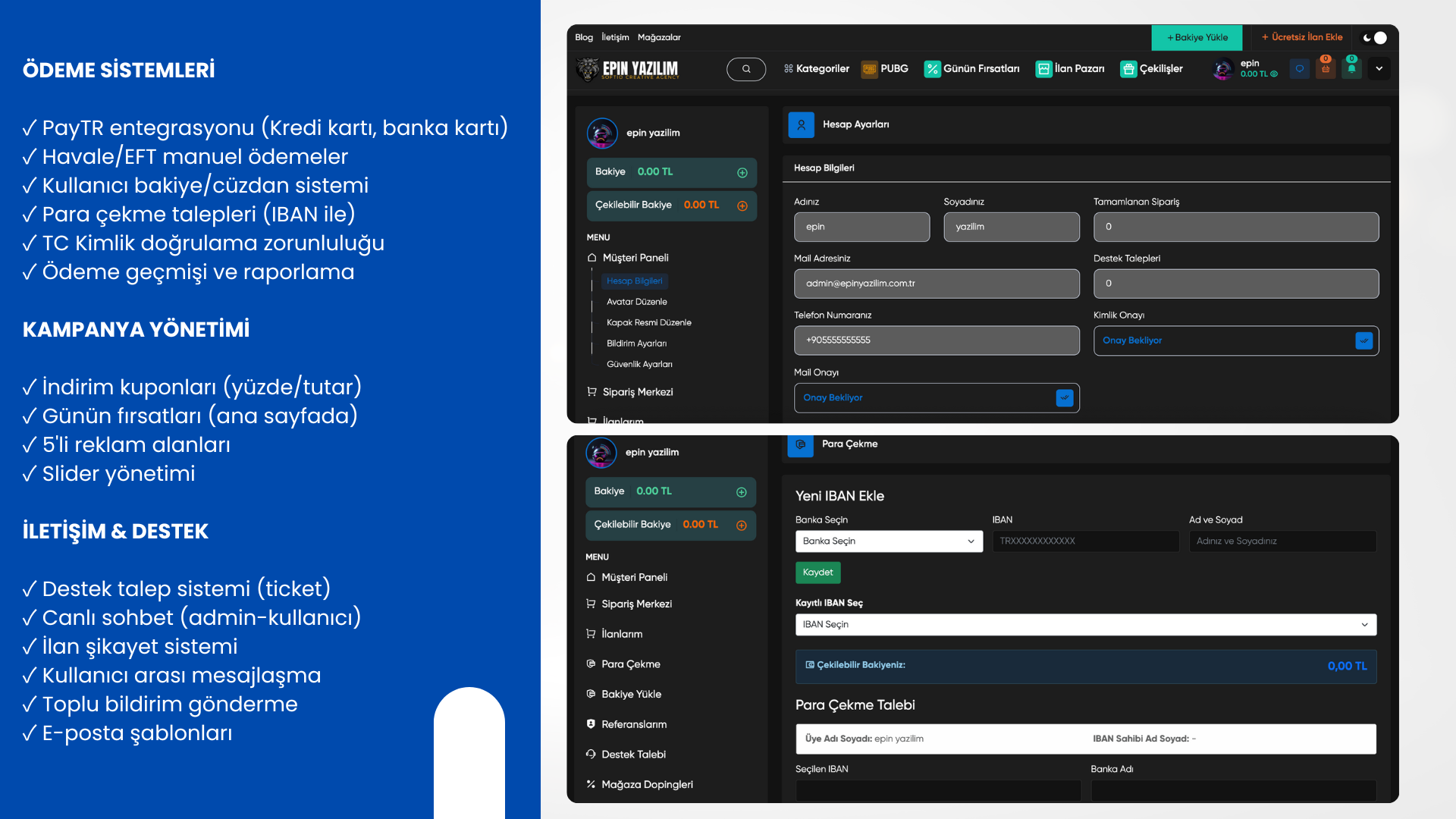 Epin satış sistemi raporlama modülü
