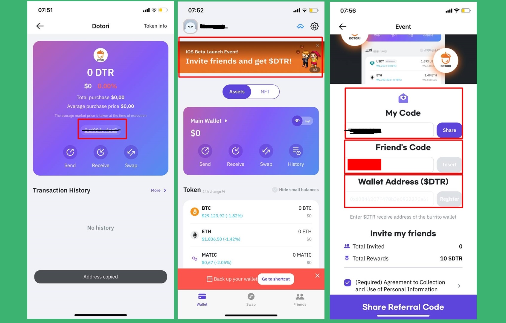 BurritoWallet 10 DTR Token kazanın. (12 dolar) İşlemler çok basit ...