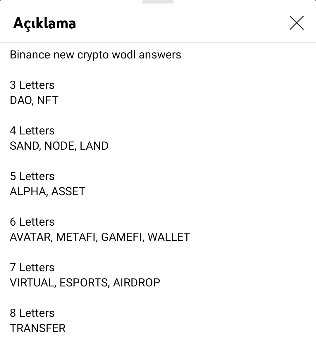 Binance Crypto WODL etkinliği - Cevap Anahtari - R10.net