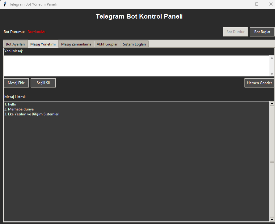 Bot Ayarları Sekmesi