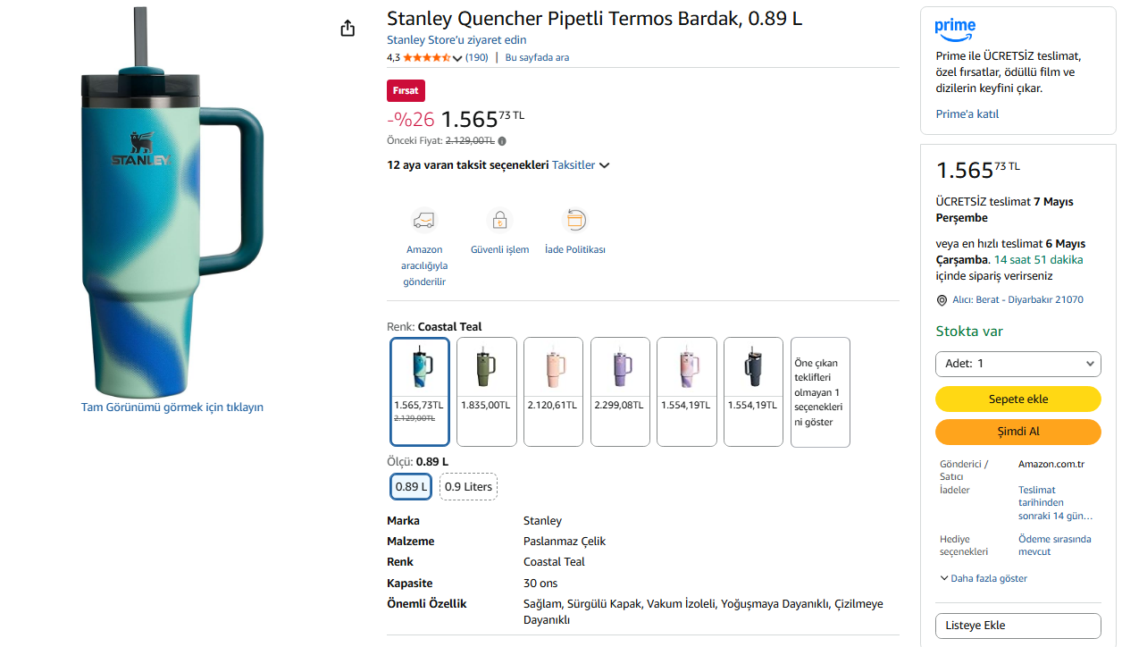 Stanley Pipetli Termos 1.565 TL