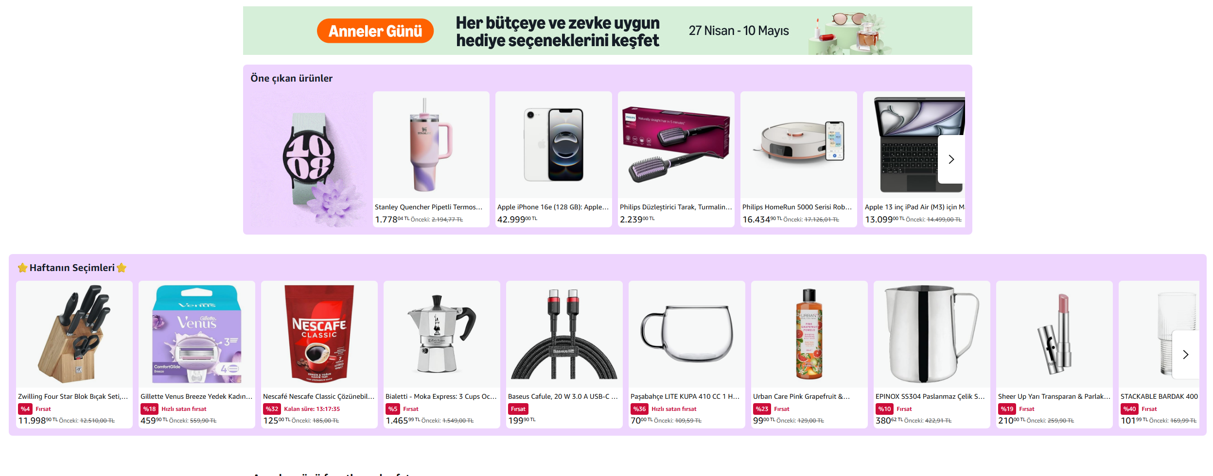 Amazon`da Anneler Gününe Özel %50`Ye Varan İndirimler Başladı